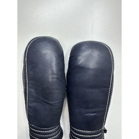 GRANDOE 100% LEATHER SKI-SNOW VINTAGE WOMEN Dark Blue MITTENS GLOVES LARGE - Picture 4 of 7
